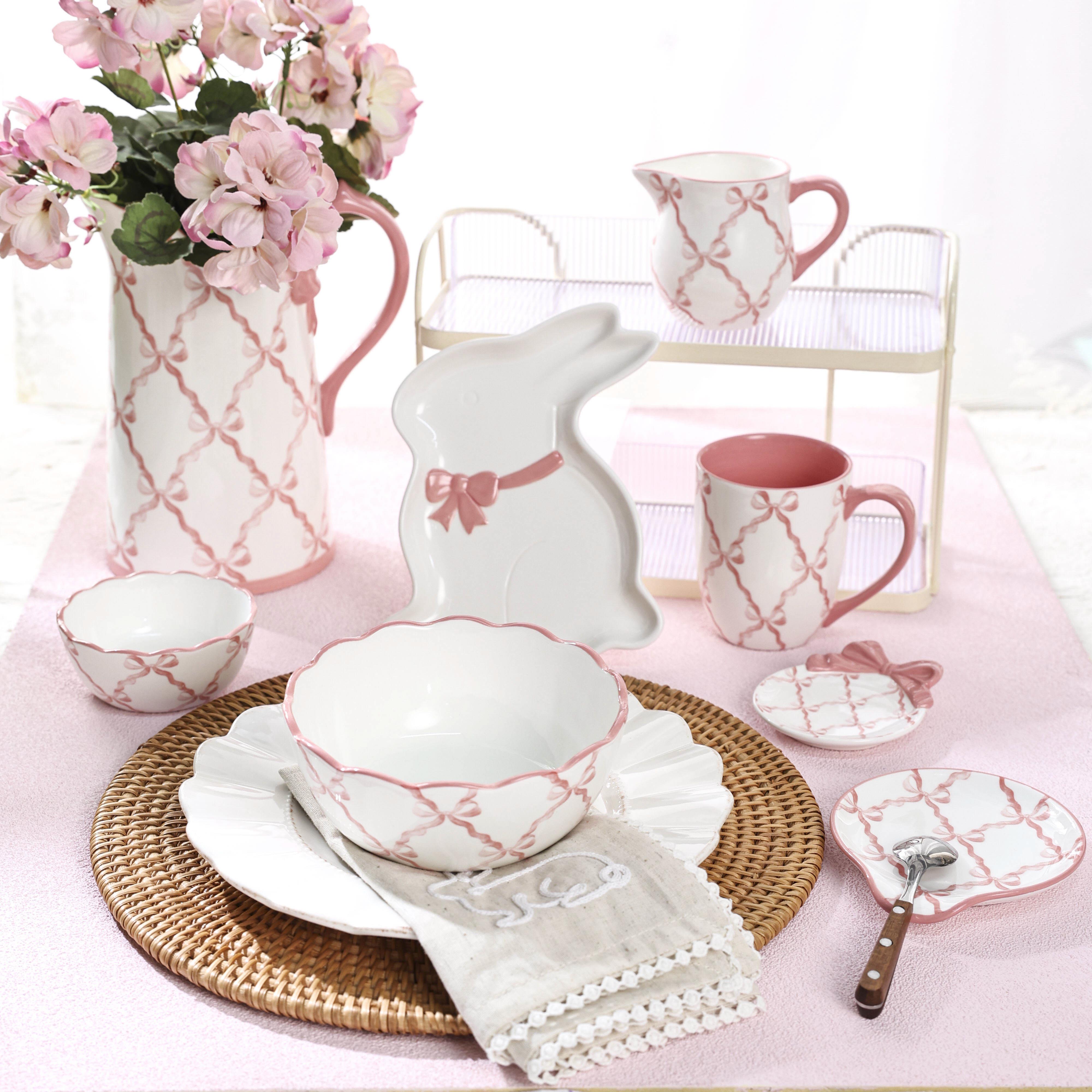Whimsical Bow & Bunny Ceramic Set