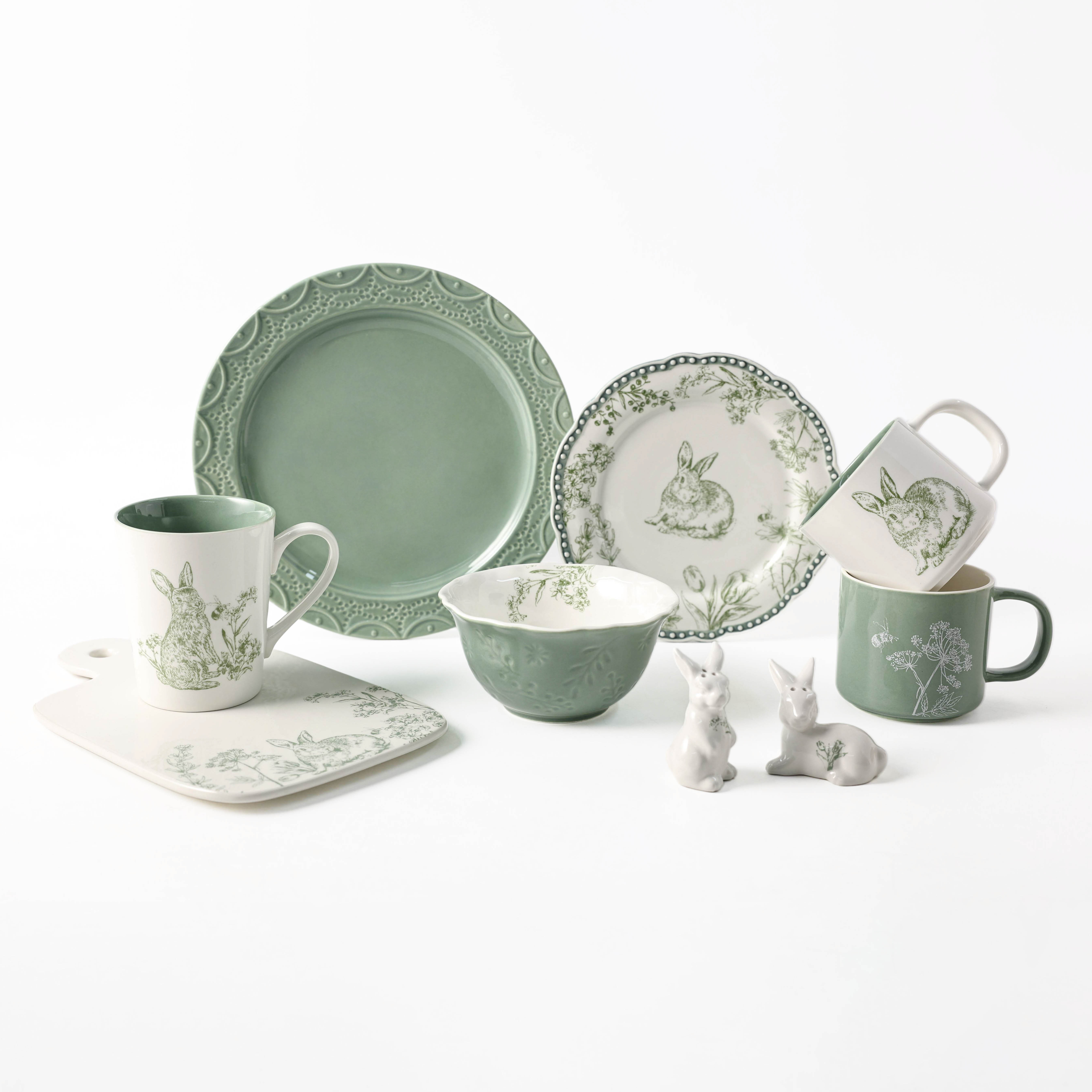 Verdant Bunny Ceramic Ensemble